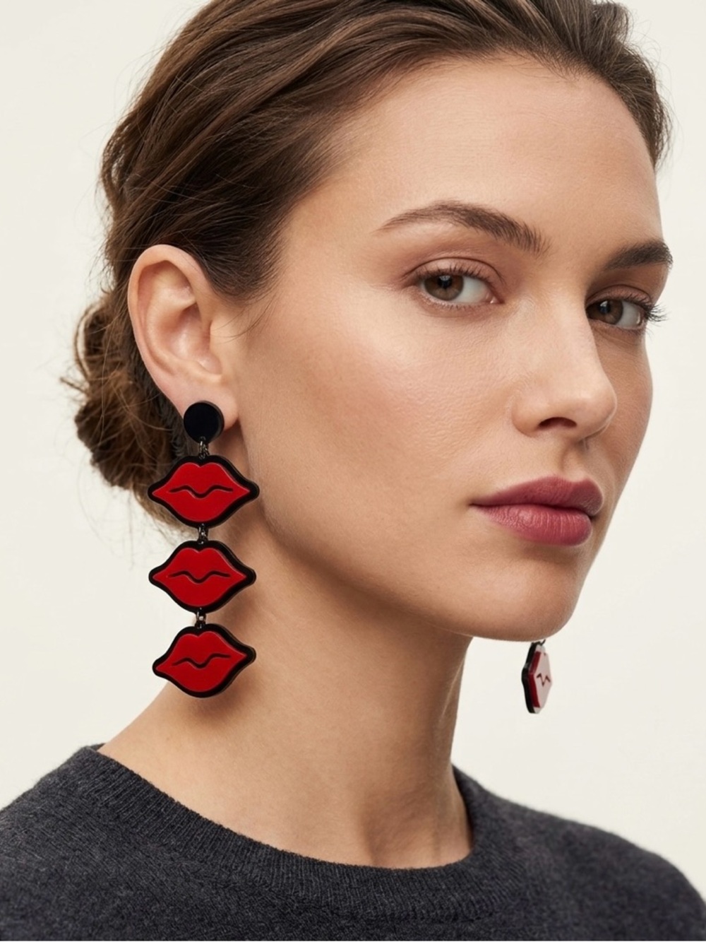 Bold Red Lip Tiered Drop Earrings - Statement Women’s Jewelry